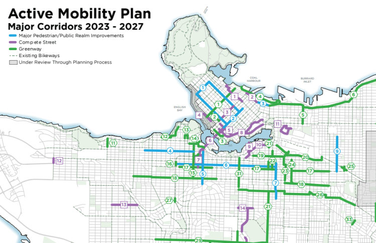 Map of Vancouver current and being-built bike lanes