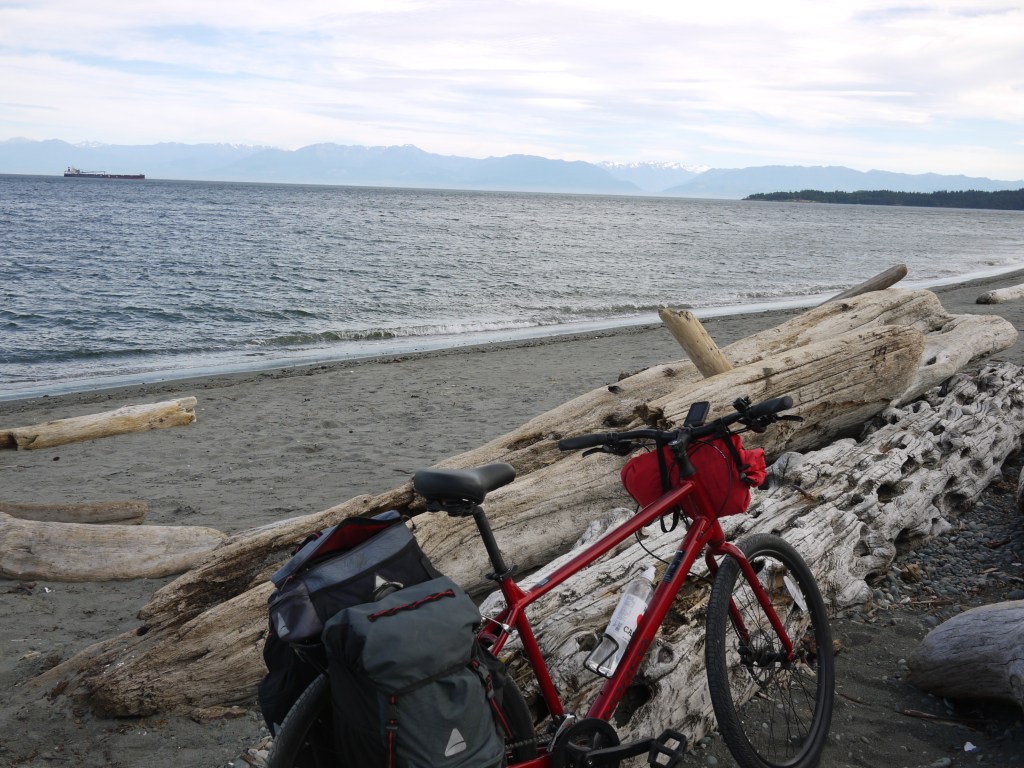 Photo of the bicycle laden with bags. 